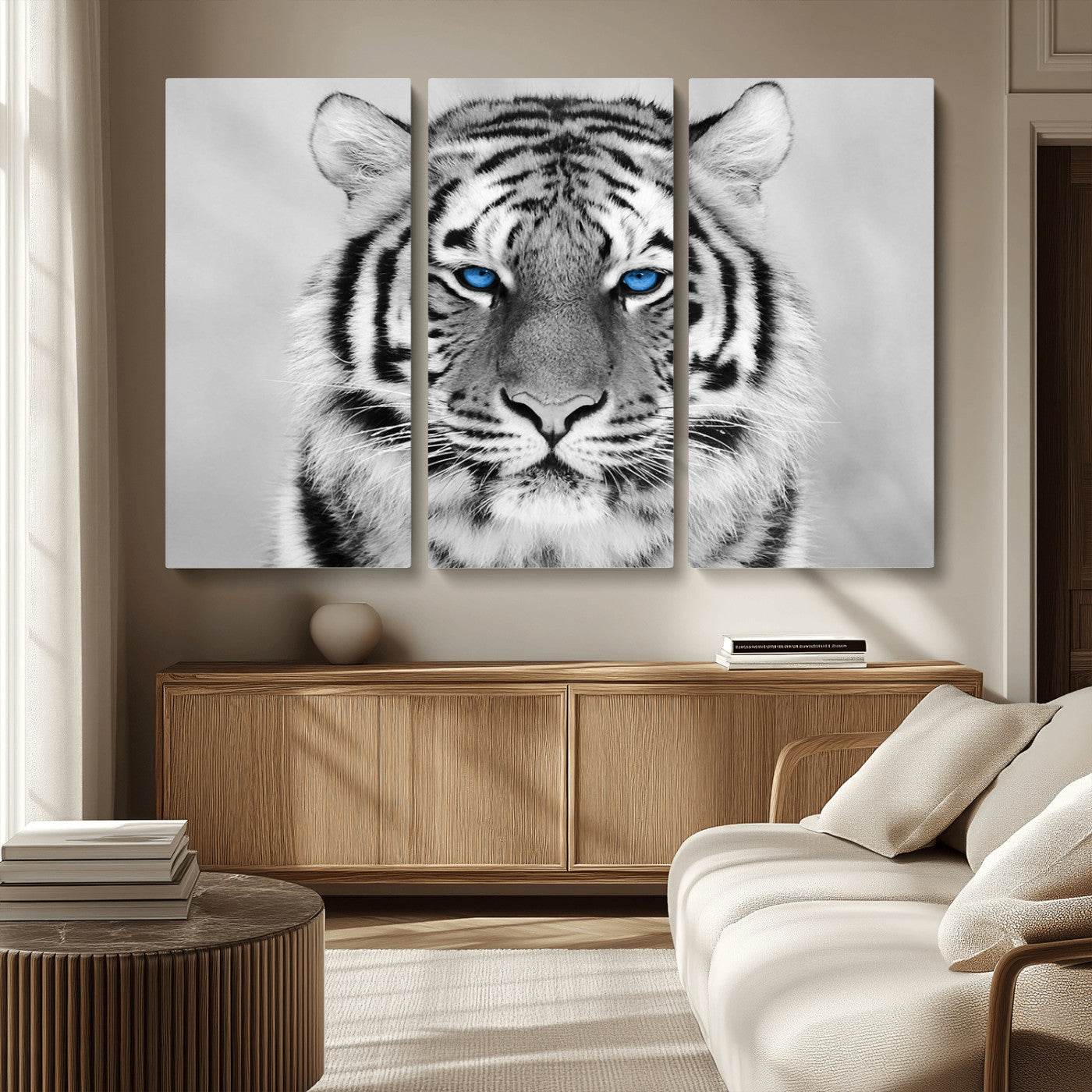 MGV-CV-48X32-3P - Black and White Tiger Wall Art Animal Canvas Print