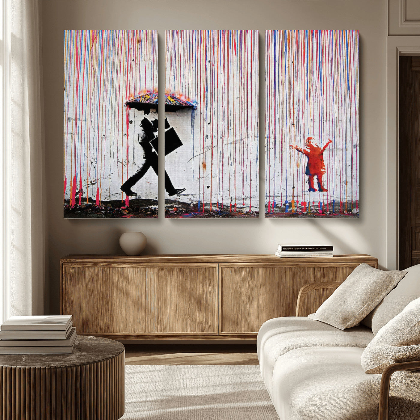 MGV-CV-48X32-3P - Banksy Wall Art Canvas Print, Framed Graffiti Art Picture Print, Banksy Urban Graffiti Perfect Modern Decor Artwork