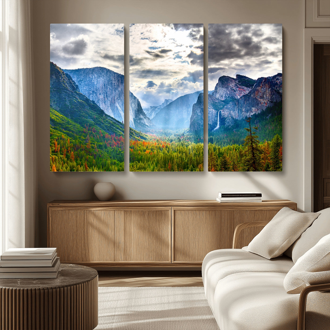 MGV-CV-48X32-3P - Yosemite Park Half Dome 3 Panel Canvas Print | Large Giclée Landscape Wall Art for Living Room,
