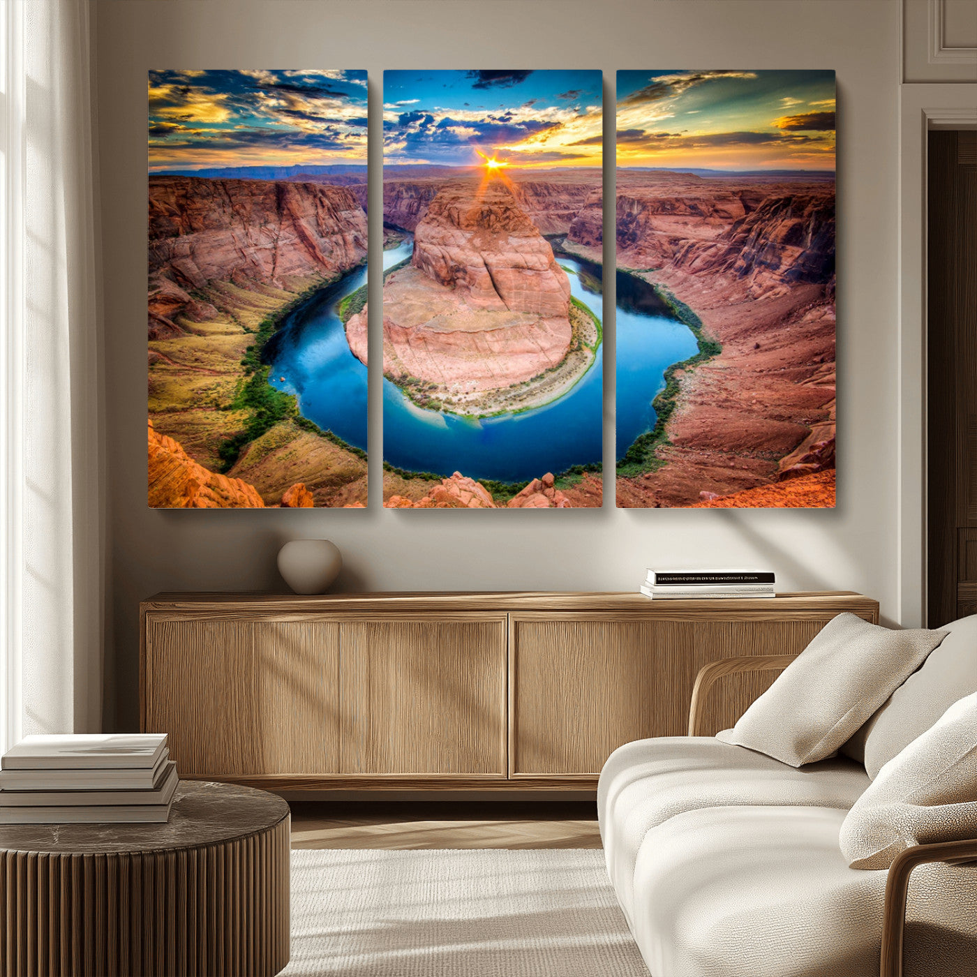 MGV-CV-48X32-3P - Sunset on the Horseshoe Bend Grand Canyon, Horseshoe Bend Grand Canyon Canvas Wall Art Print
