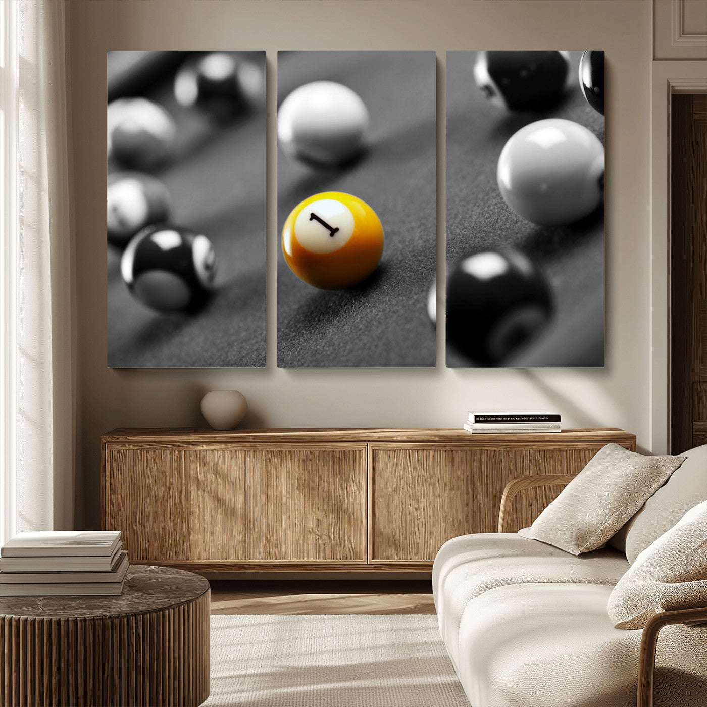 MGV-CV-48X32-3P - Wall Art Pool Table and Balls Canvas Print