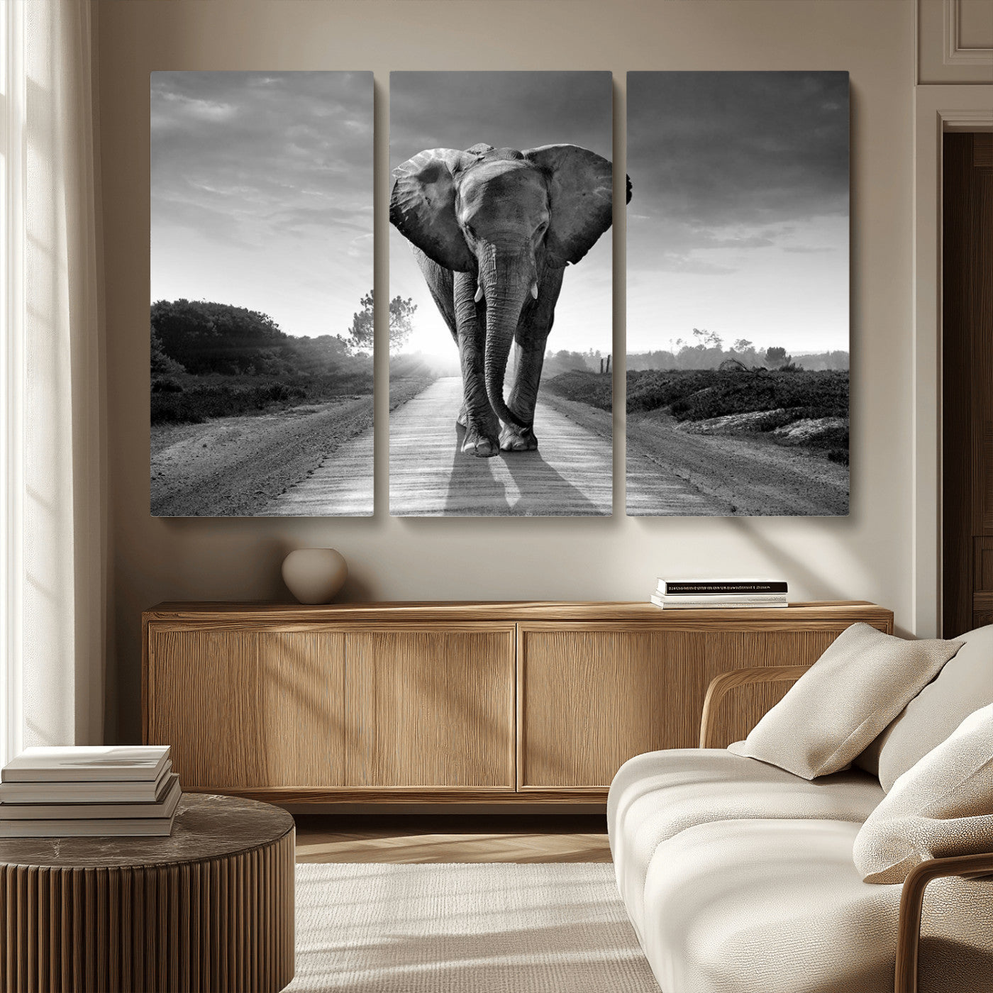 MGV-CV-48X32-3P - Black and White Elephant Wall Art Canvas Print