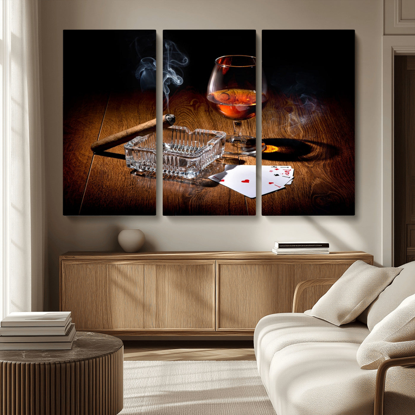 MGV-CV-48X32-3P - Whiskey Cigar Wall Art Canvas Print Kitchen Wall