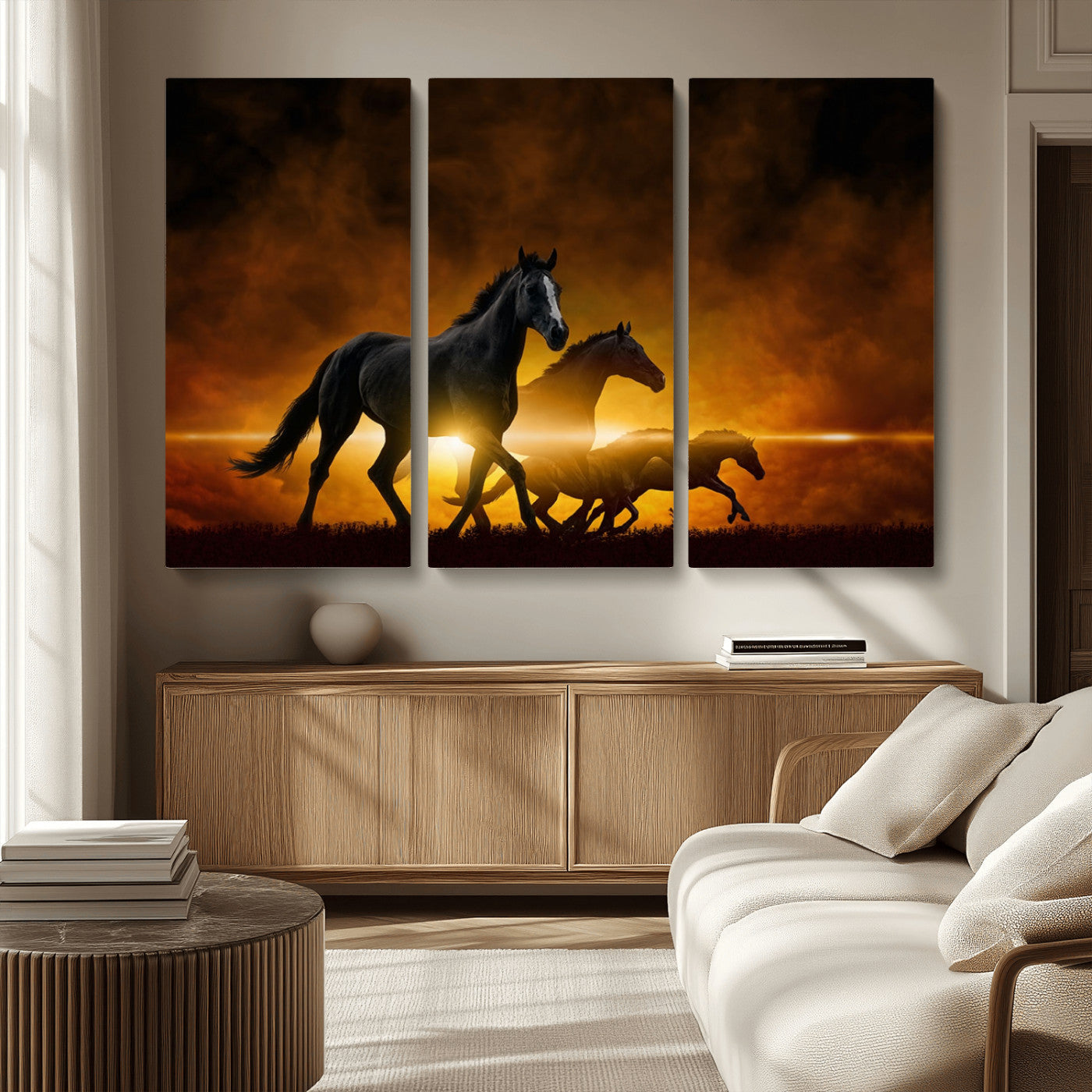 MGV-CV-48X32-3P - Horse Wall Art Canvas Print, Multi Panel Animal Canvas Print