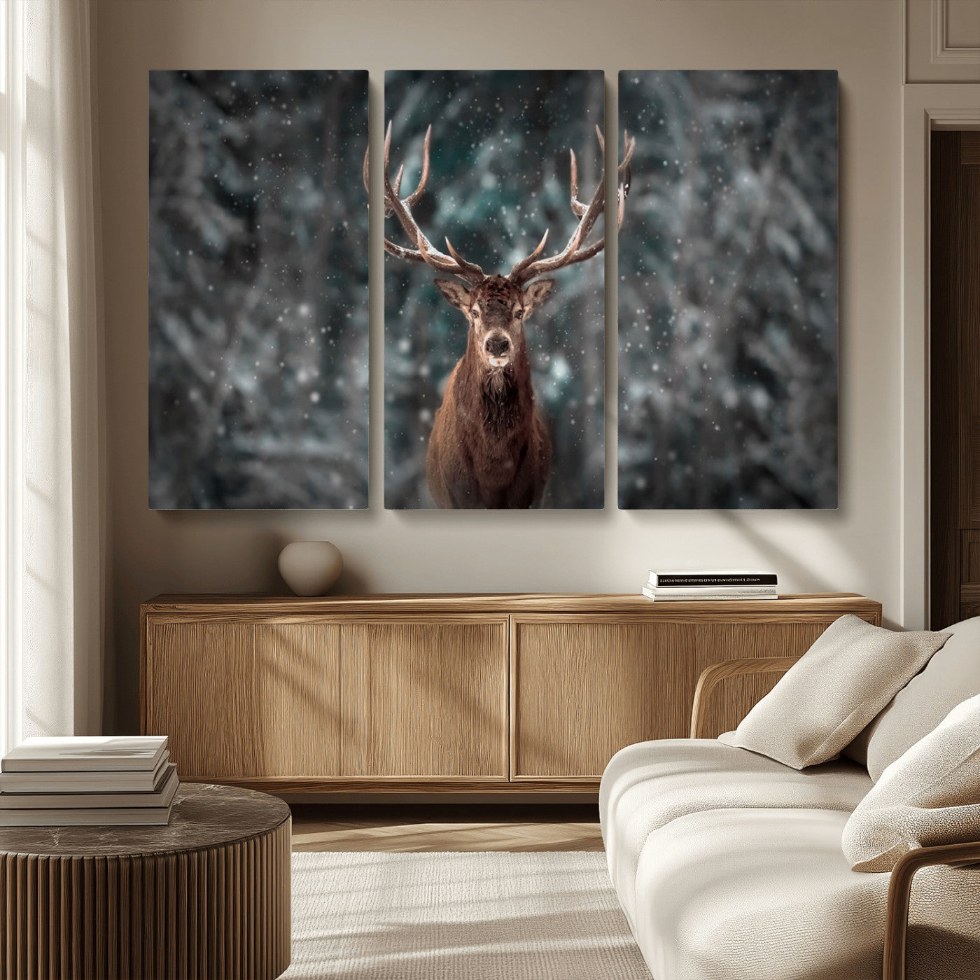 MGV-CV-48X32-3P - Wall Art Deer Art Animal Canvas, Framed Wall Art Deer Canvas Print
