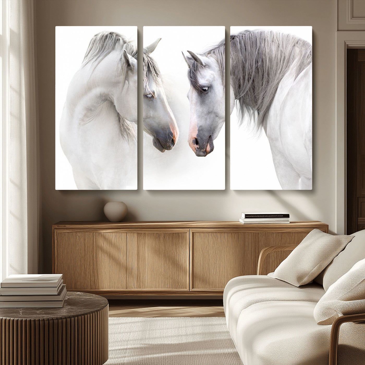 MGV-CV-48X32-3P - White Horse Wall Art Animal Canvas Print