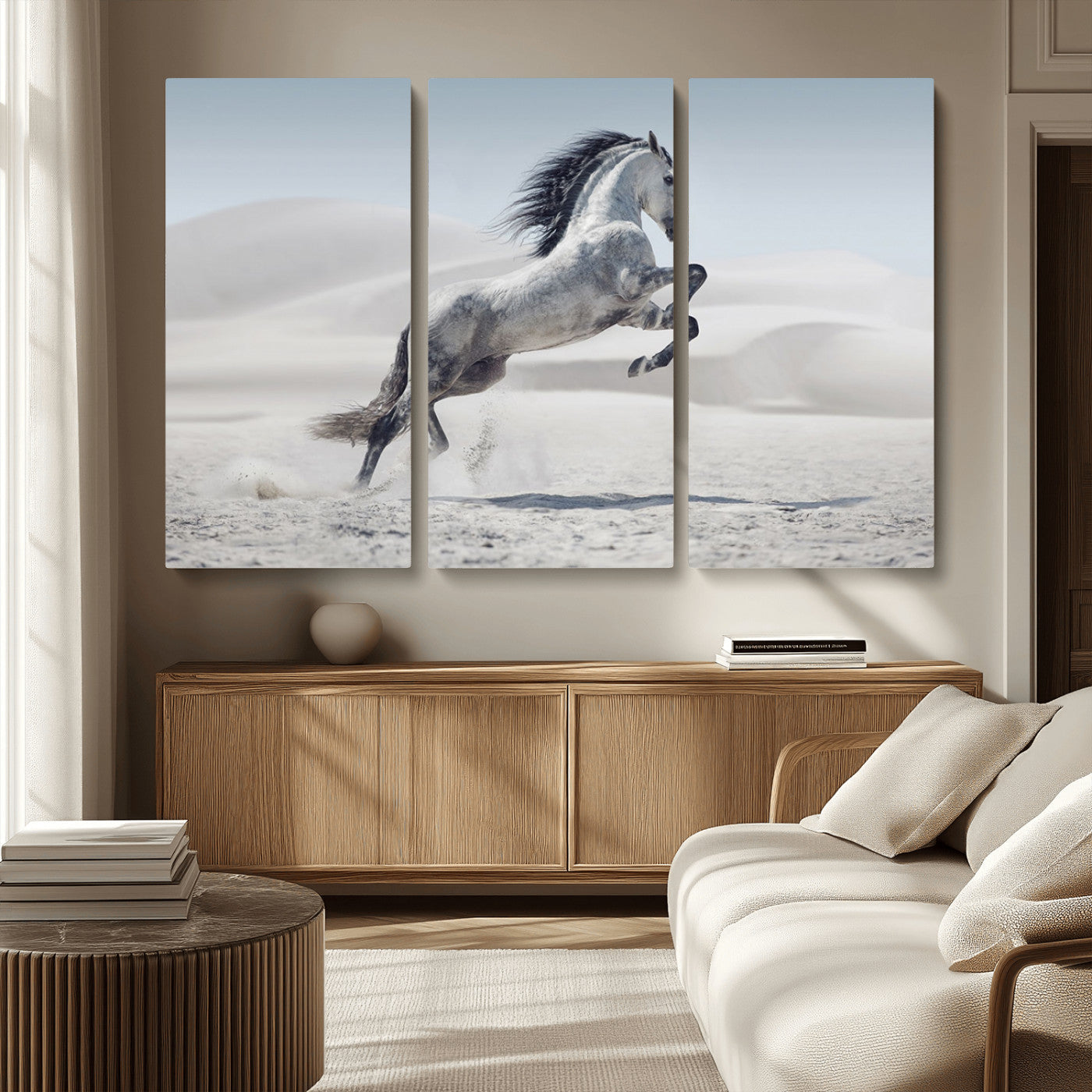 MGV-CV-48X32-3P - Prancing Horse on Dessert Large Wall Art Animal Canvas Print