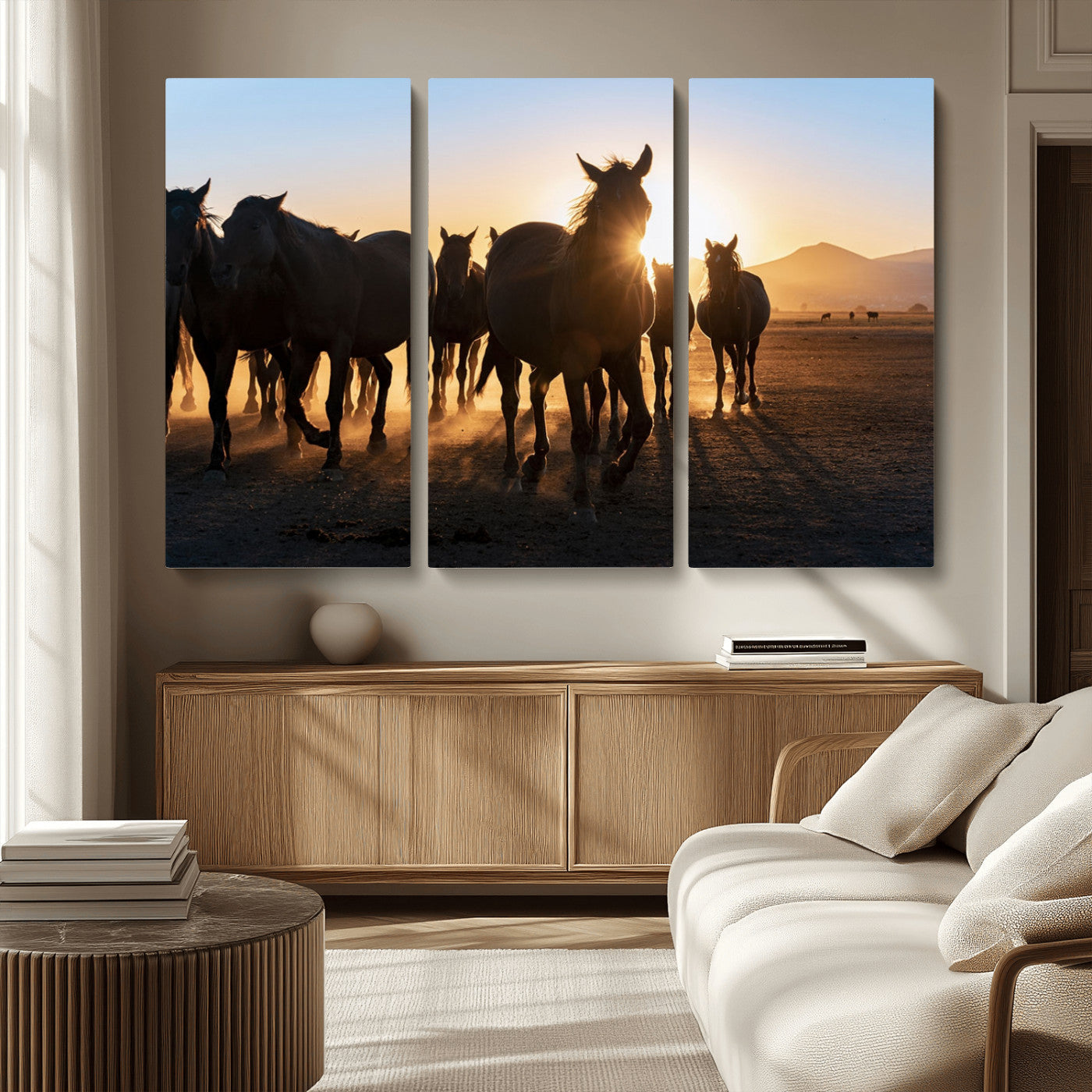 MGV-CV-48X32-3P - Horse Herd Wall Art Animal Canvas Print