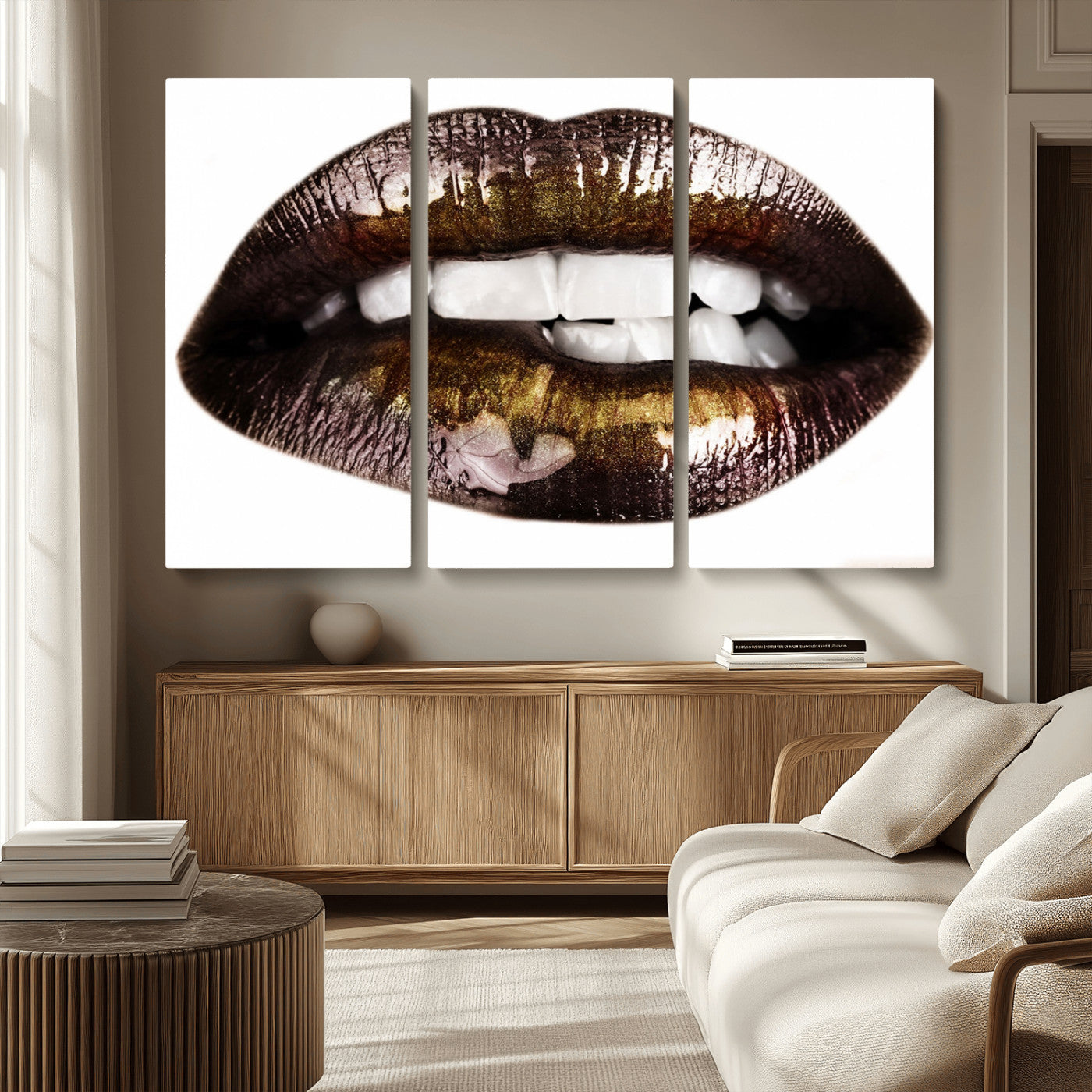 MGV-CV-48X32-3P - Close Up Lips Wall Art Canvas Print