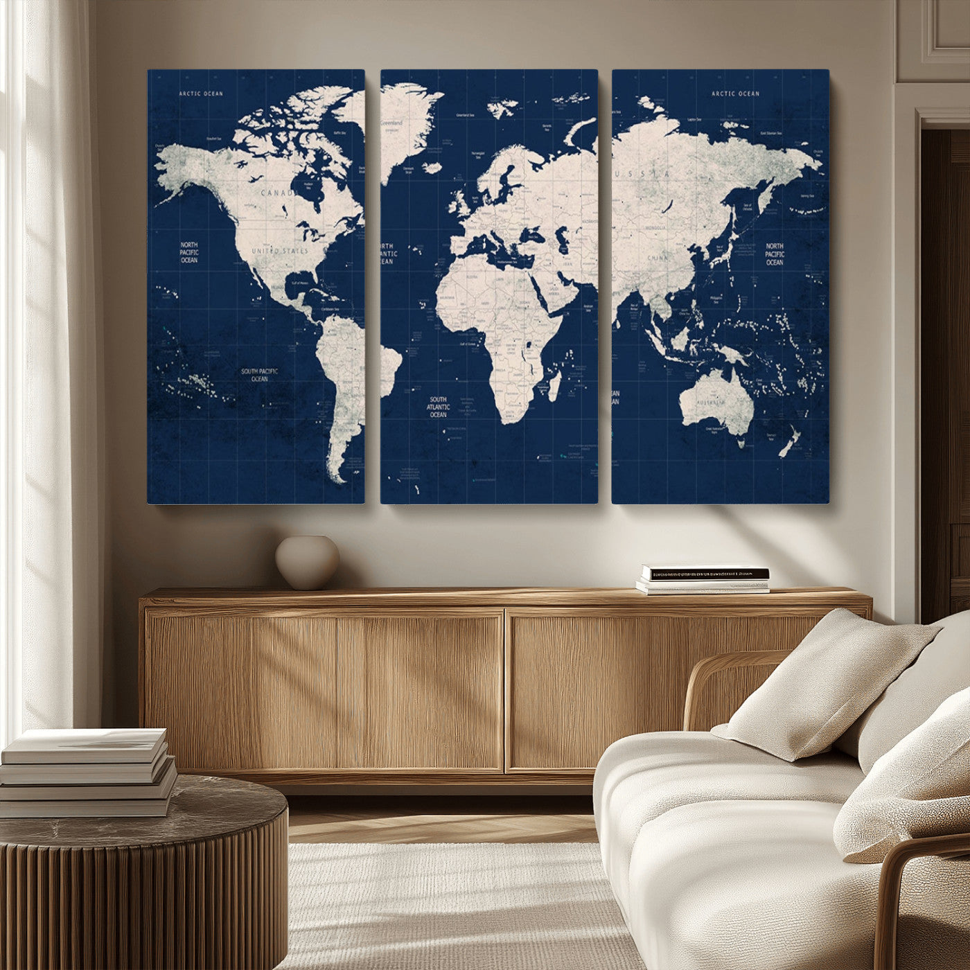MGV-CV-48X32-3P - Push Pin World Map Canvas Print – Framed Wall Art for Couples to Track Their Travels – Anniversary