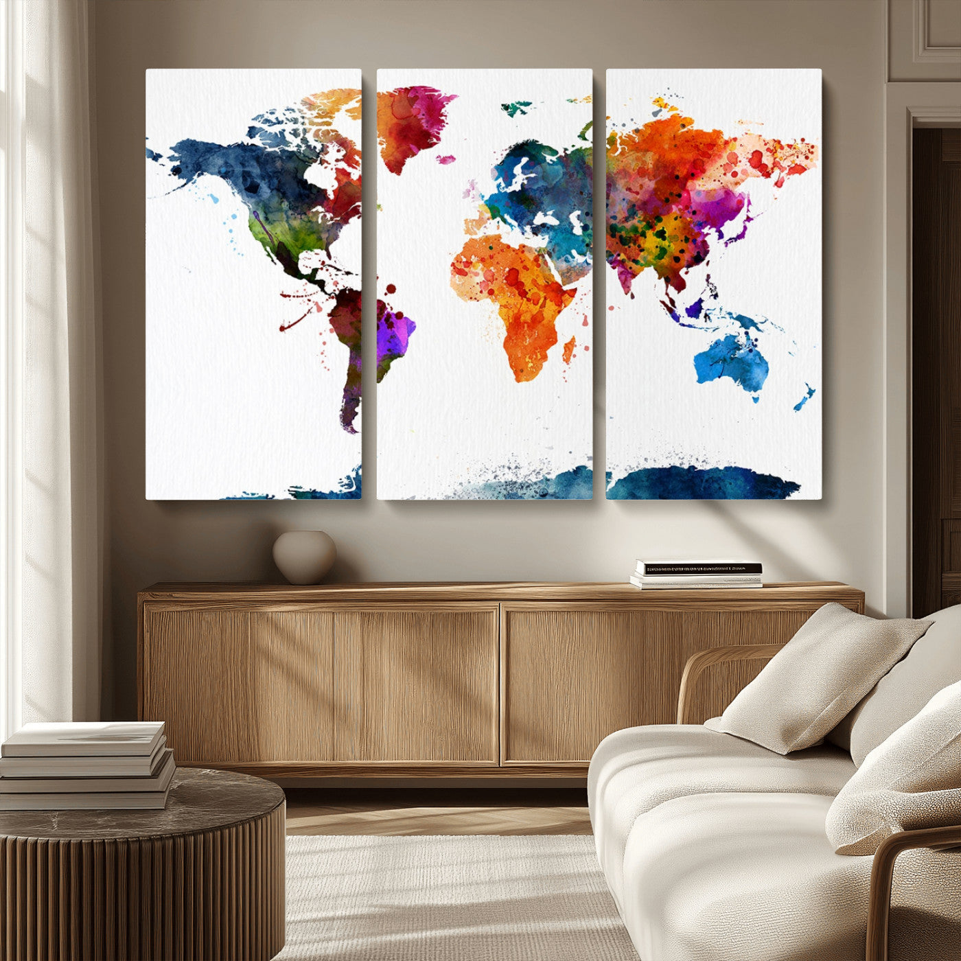 MGV-CV-48X32-3P - Push Pin World Map Canvas Print – Framed Wall Art for Couples to Track Their Travels – Anniversary