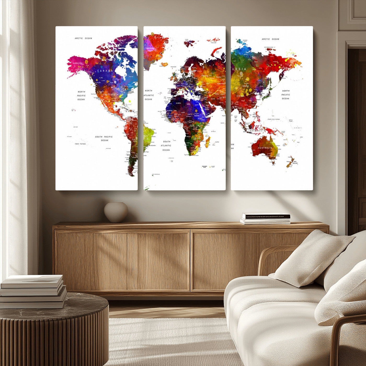 MGV-CV-48X32-3P - Push Pin World Map Canvas Print – Framed Wall Art for Couples to Track Their Travels – Anniversary