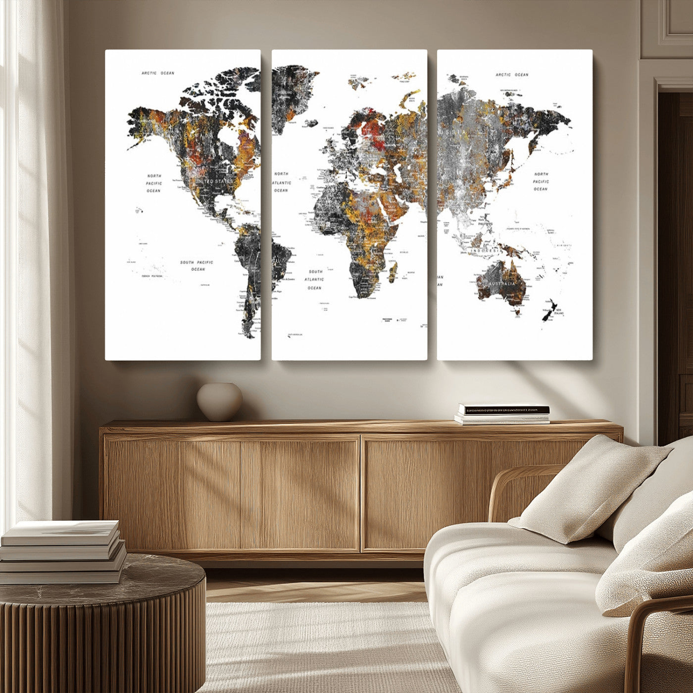 MGV-CV-48X32-3P - World Map Wall Art Canvas Print for Home and Office Decor