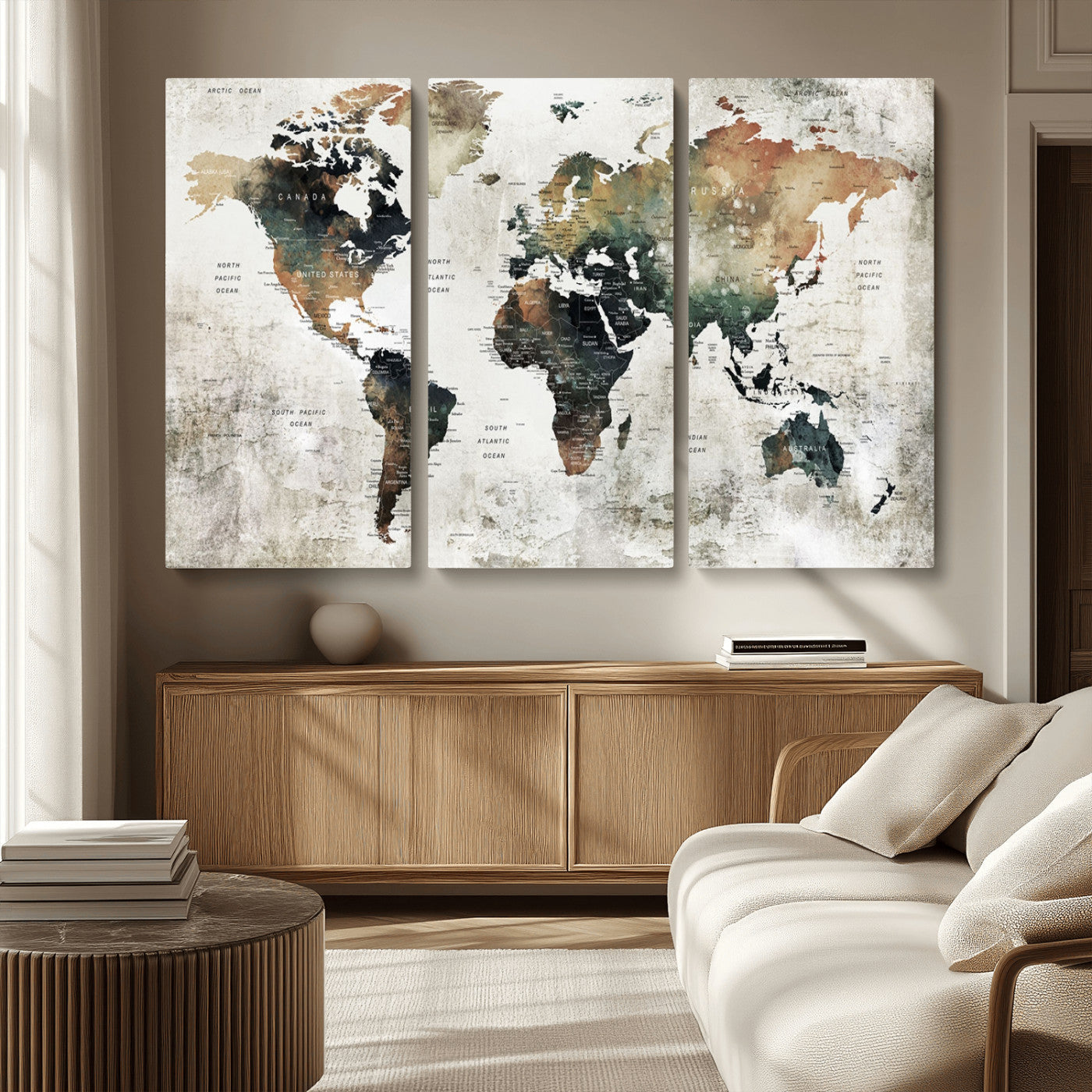 MGV-CV-48X32-3P - Push Pin World Map Canvas Print – Framed Wall Art for Couples to Track Their Travels – Anniversary