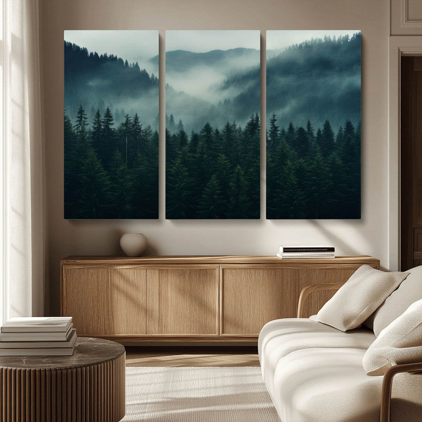 MGV-CV-48X32-3P - Captivating Misty Forest Wall Art Premium Canvas Print,  Foggy and Serene Atmosphere Wall Art Canvas