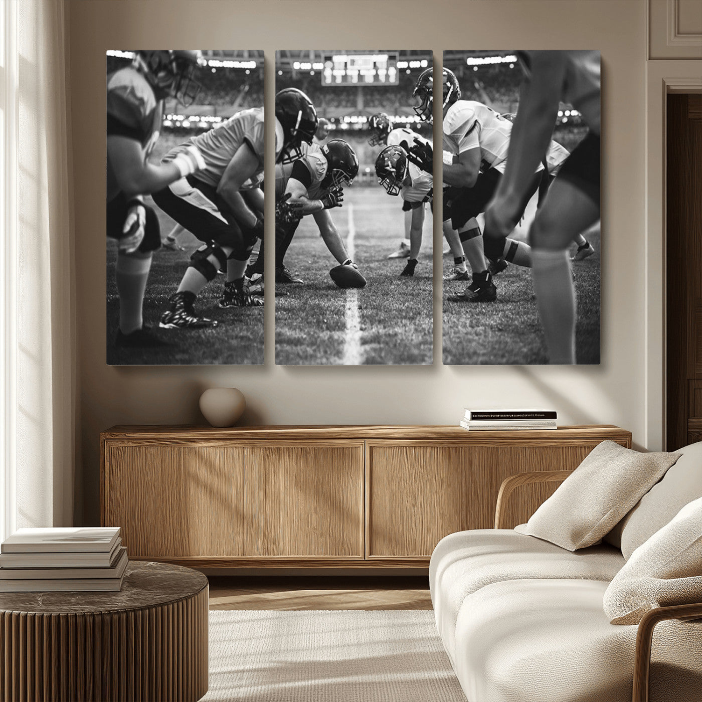 MGV-CV-48X32-3P - American Football Wall Art Canvas Print, Stadium Sport Wall Art Print