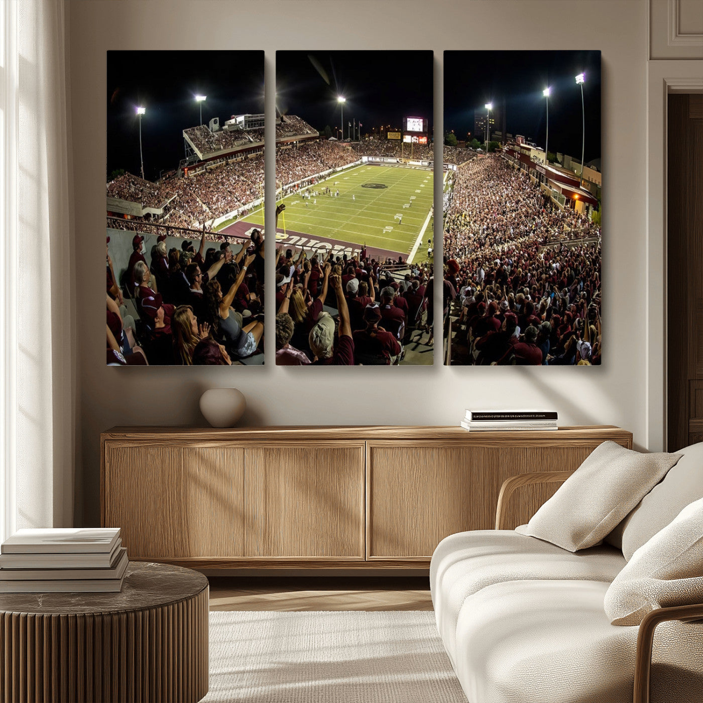-Washington-Grizzly Stadium Canvas Wall Art – Exciting Game Night Atmosphere Captured in Panoramic