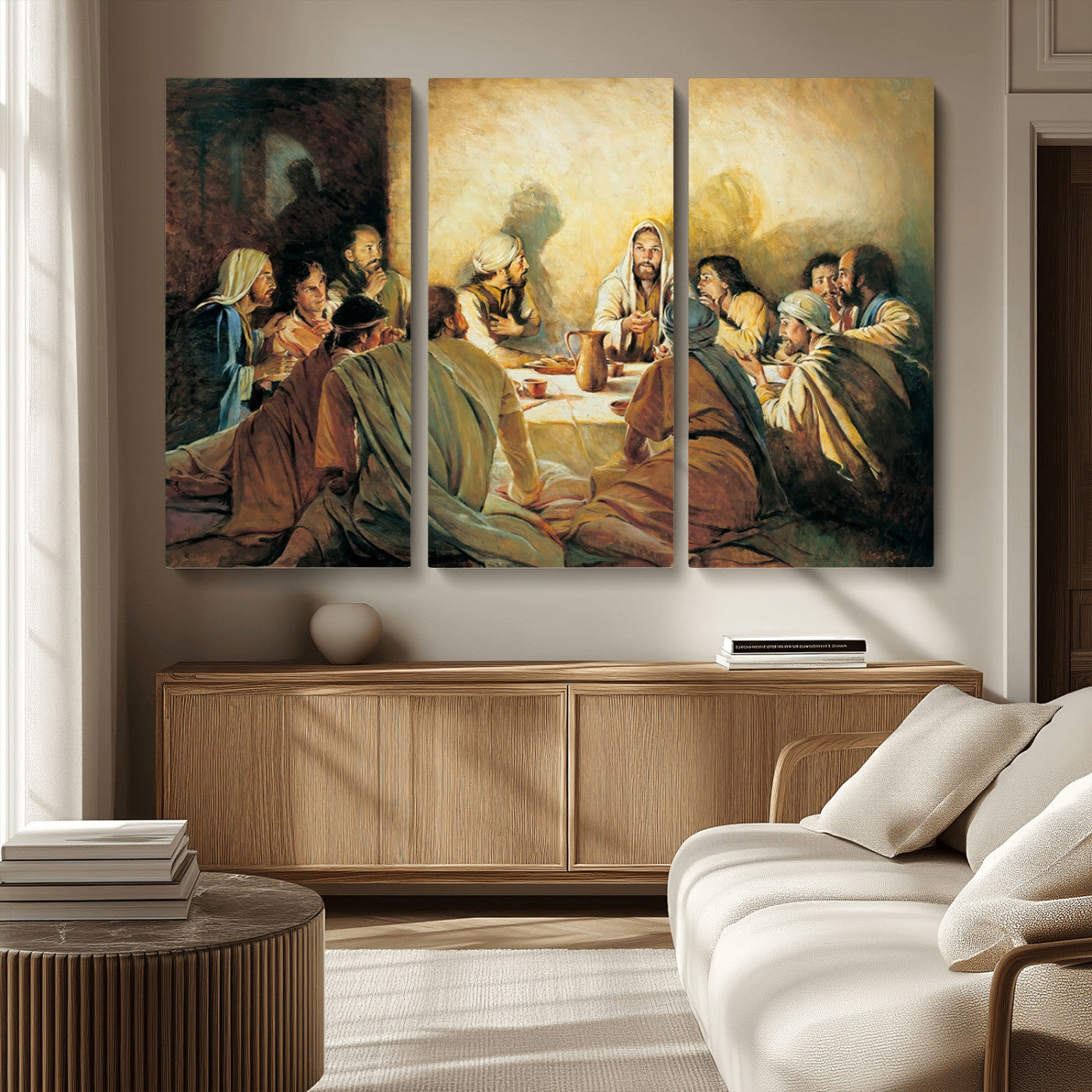 MGV-CV-48X32-3P - Last Supper Wall Art Canvas Print, Framed Jesus Painting Art Picture Print, Moderne Bibel Perfect Traditional/Religious Decor Artwork