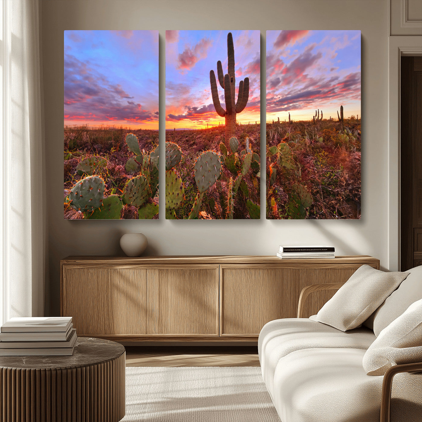 MGV-CV-48X32-3P - Arizona Desert Wall Art Canvas Print - Framed Deser Sunset Wall Decor