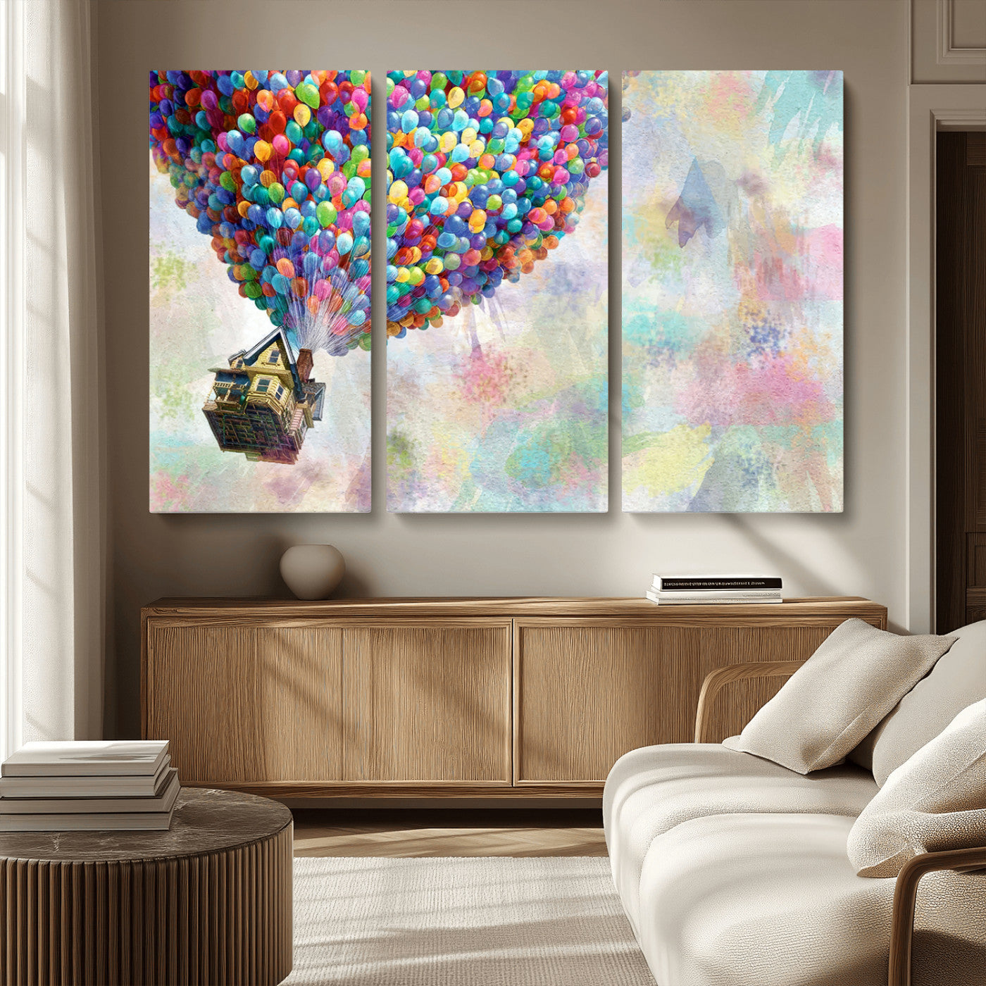 MGV-CV-48X32-3P - Up Pixar Poster, Look Up Pixar Wall Art, Up Pixar Canvas, Kids Play Game Room Decor Wall Art