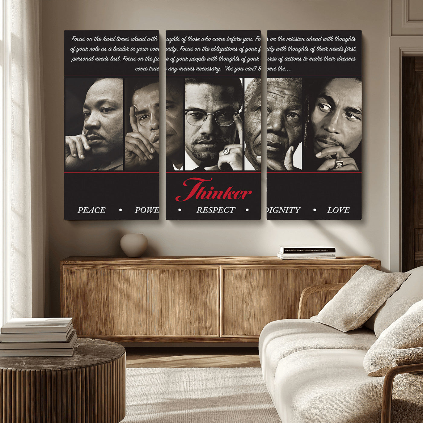 MGV-CV-48X32-3P - Thinkers of Wall Art Canvas Print - Inspirational Wall Art Featuring Icons of Peace, Power, and