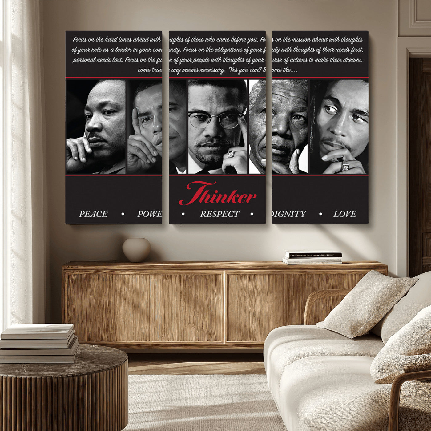 MGV-CV-48X32-3P - Thinker Peace Power Respect Dignity Wall Art | Thinkers of Changel Wall Art Featuring Icons of