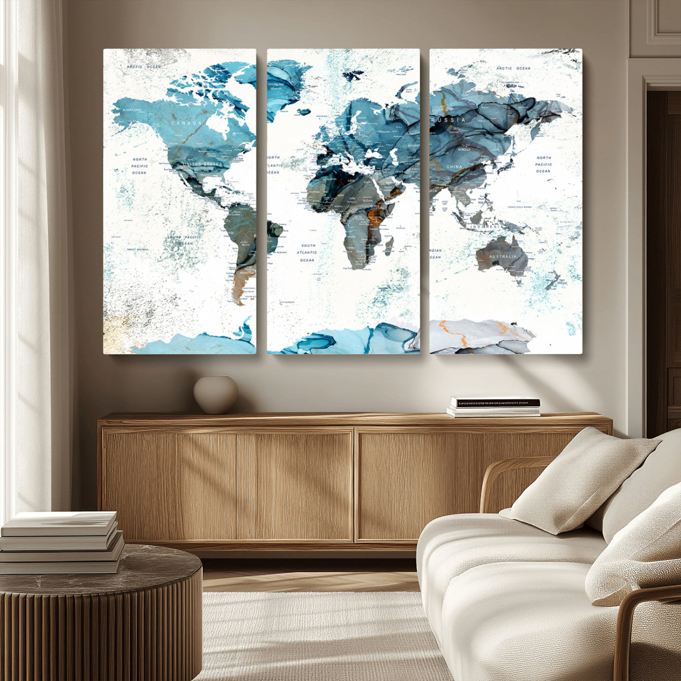 MGV-CV-48X32-3P - Push Pin World Map Canvas Print – Framed Wall Art for Couples to Track Their Travels – Anniversary