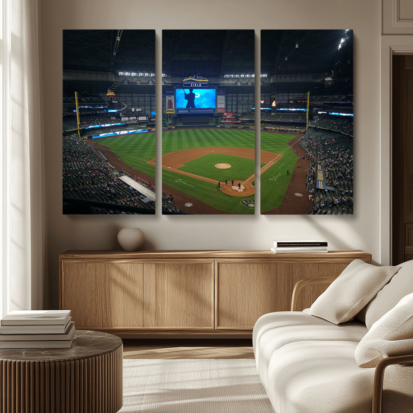 MGV-CV-48X32-3P - Milwaukee Brewers Baseball Art Print - American Family Field Stadium Wall Art Canvas Print