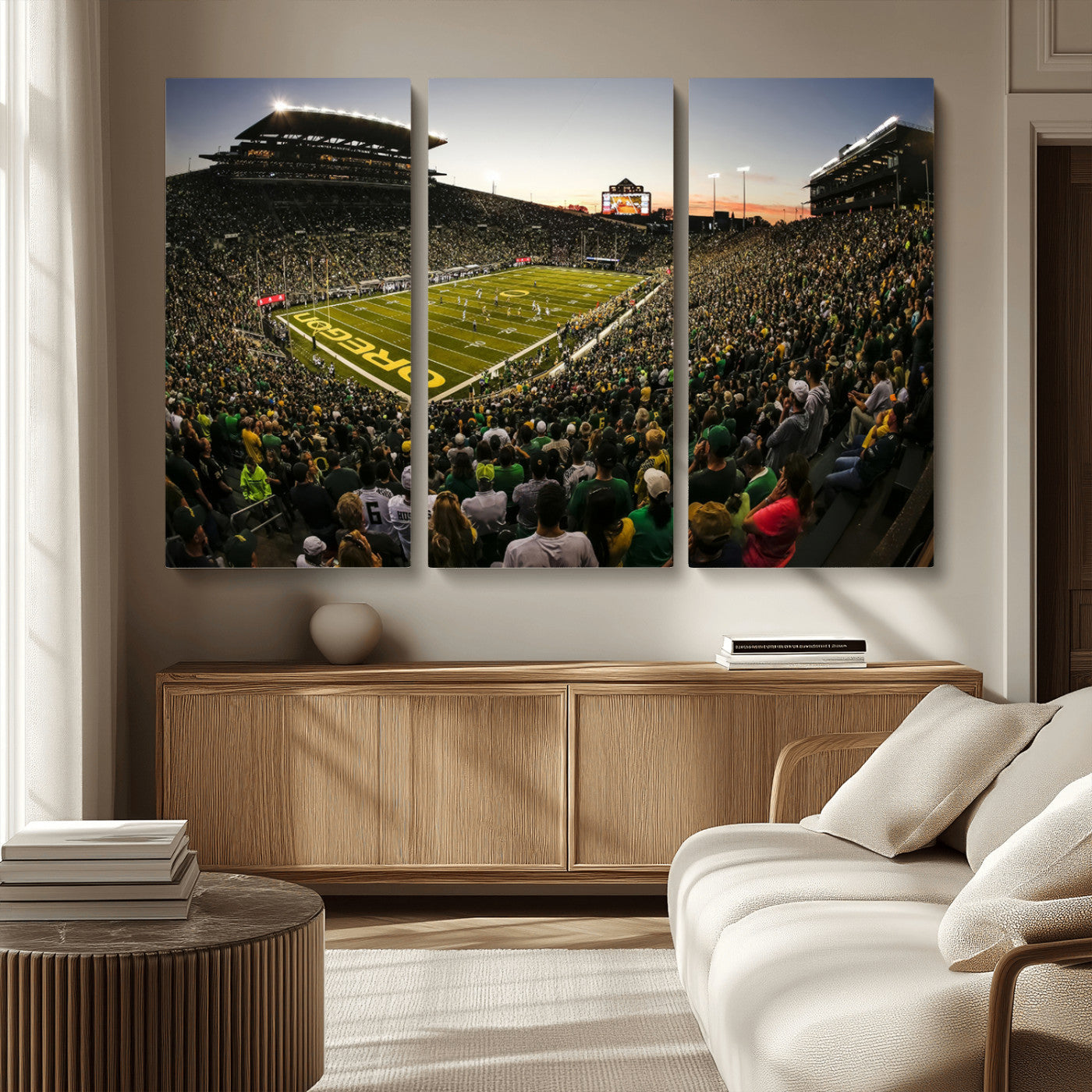 MGV-CV-48X32-3P - Oregon Stadium Canvas Wall Art - Captivating Game Day Scene at Autzen Stadium, Oregon Ducks Football