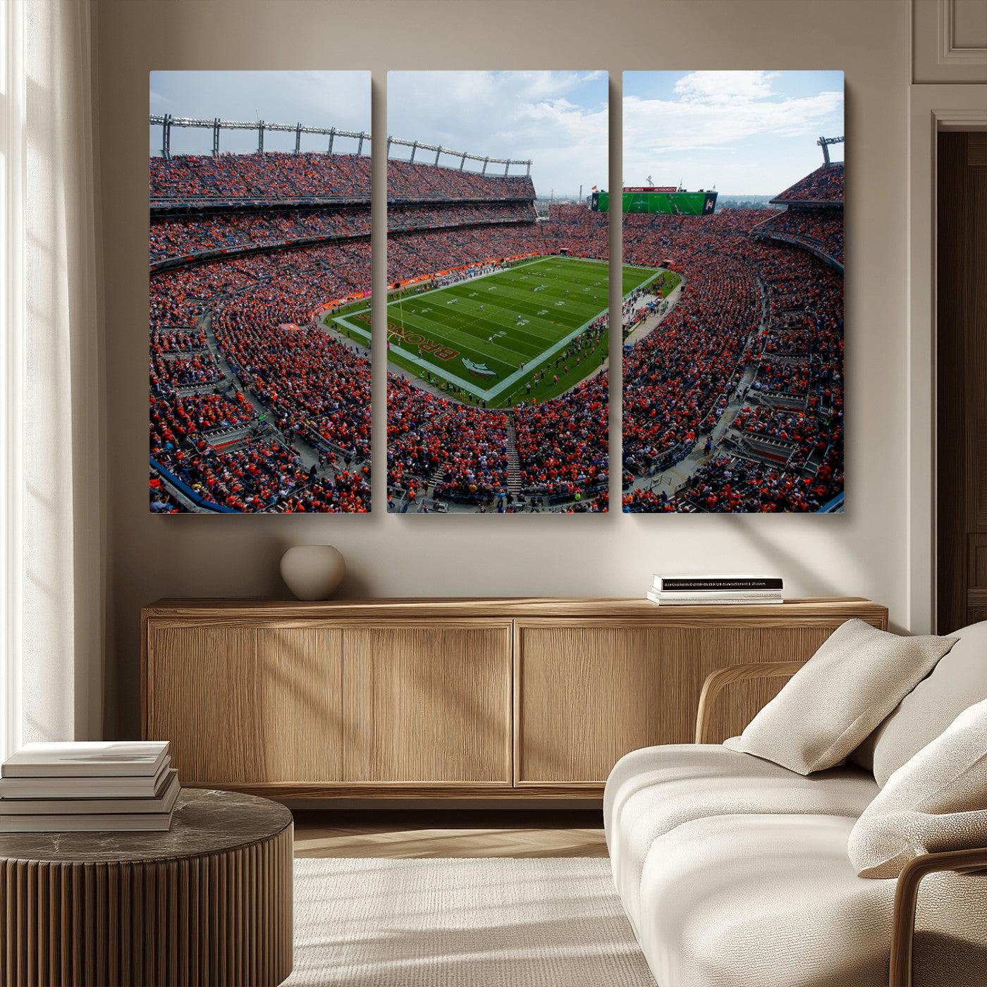 MGV-CV-48X32-3P - Denver Broncos Football Team Print - Empower Field Mile High Stadium Wall Art Canvas Print