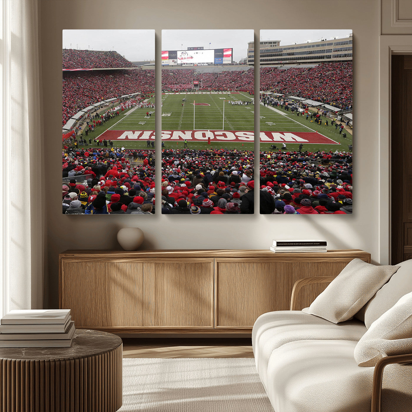 MGV-CV-48X32-3P - Wisconsin Badgers Team Print Canvas - Madison Camp Randall Stadium Wall Art Canvas Print