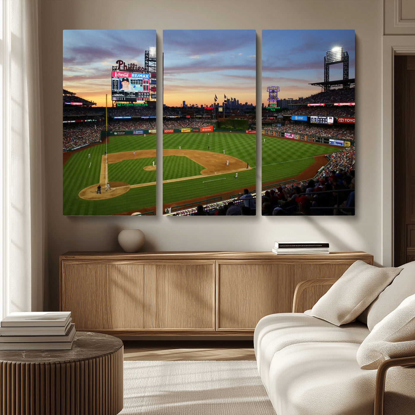 MGV-CV-48X32-3P - Citizens Bank Park Philadelphia Phillies Wall Art Canvas | 3-Panel Canvas Print of Phillies Stadium