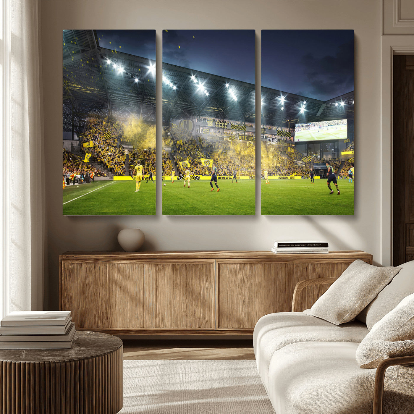 MGV-CV-48X32-3P - Columbus Crew Stadium Match Triple Canvas Wall Art - Dynamic MLS Game Scene Canvas Wall Art