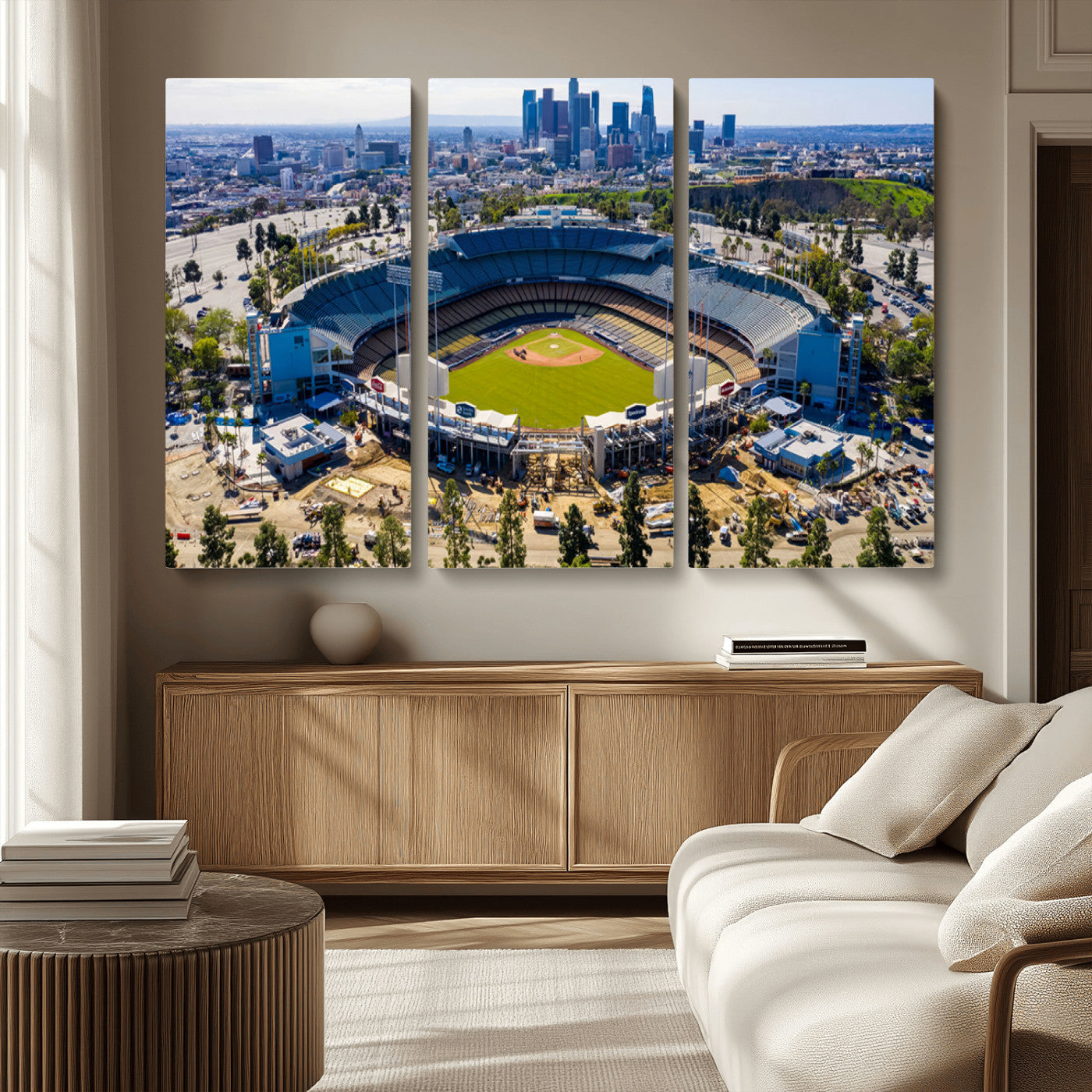 MGV-CV-48X32-3P - Los Angeles Dodgers Dodger Stadium Wall Art Canvas Print - MLB Baseball Stadium, Framed Los Angeles