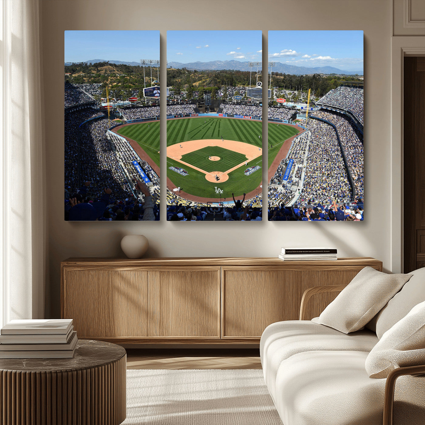 MGV-CV-48X32-3P - Los Angeles Dodgers Dodger Stadium Wall Art Canvas Print - MLB Baseball Stadium Wall Art Canvas