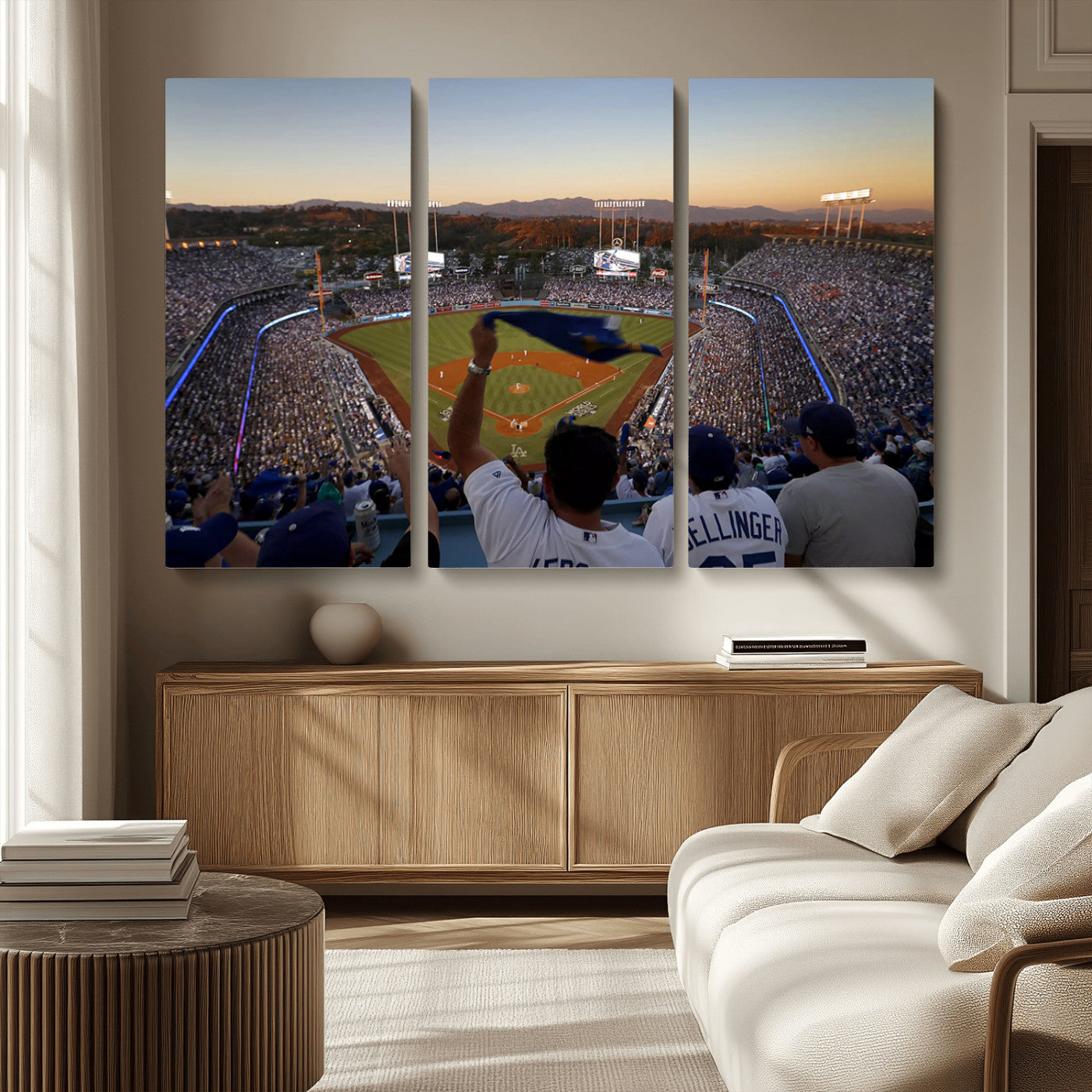 MGV-CV-48X32-3P - Dodger Stadium Sunset Game Triple Canvas Wall Art - Los Angeles Dodgers MLB Match