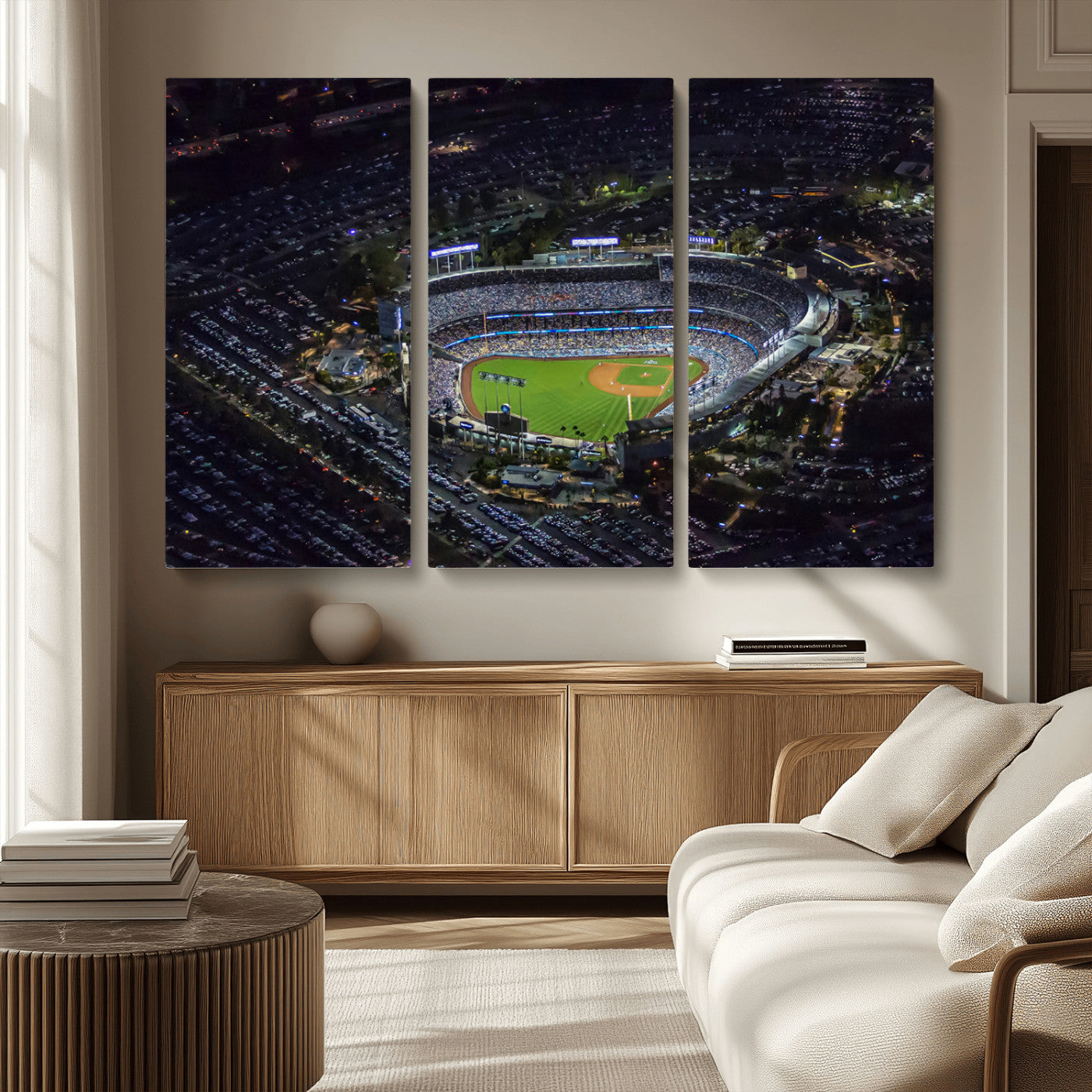 MGV-CV-48X32-3P - Los Angeles Dodgers Dodger Stadium Wall Art Canvas Print - MLB Baseball Stadium