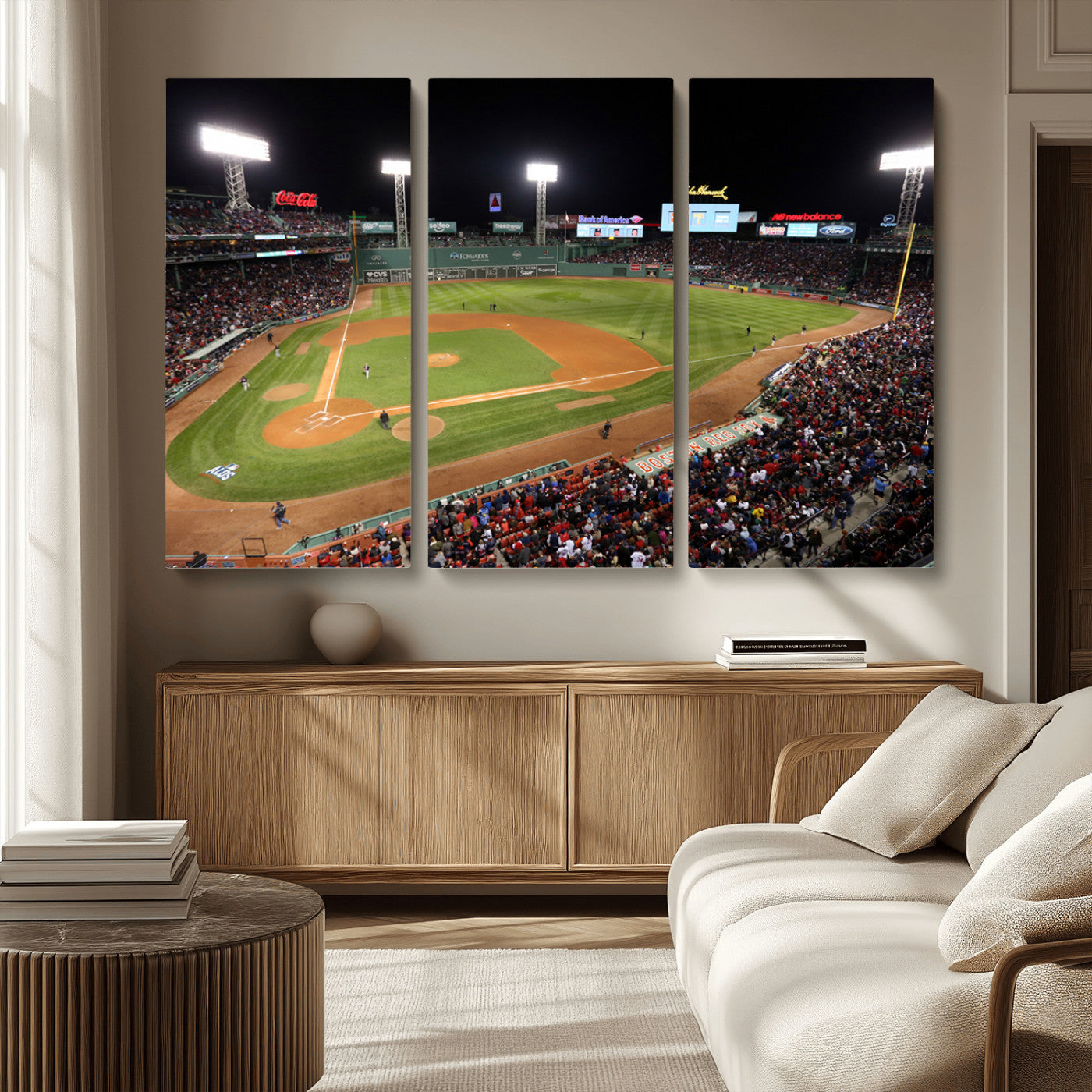 MGV-CV-48X32-3P - Boston Red Sox Baseball Team Print - Massachusetts Fenway Park Stadium Wall Art Canvas Print