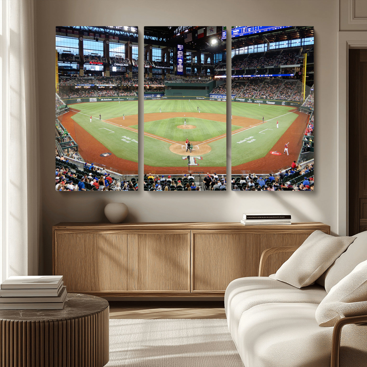 MGV-CV-48X32-3P - Texas Rangers Baseball Team Print - Arlington Globe Life Field Stadium Canvas Print Wall Art