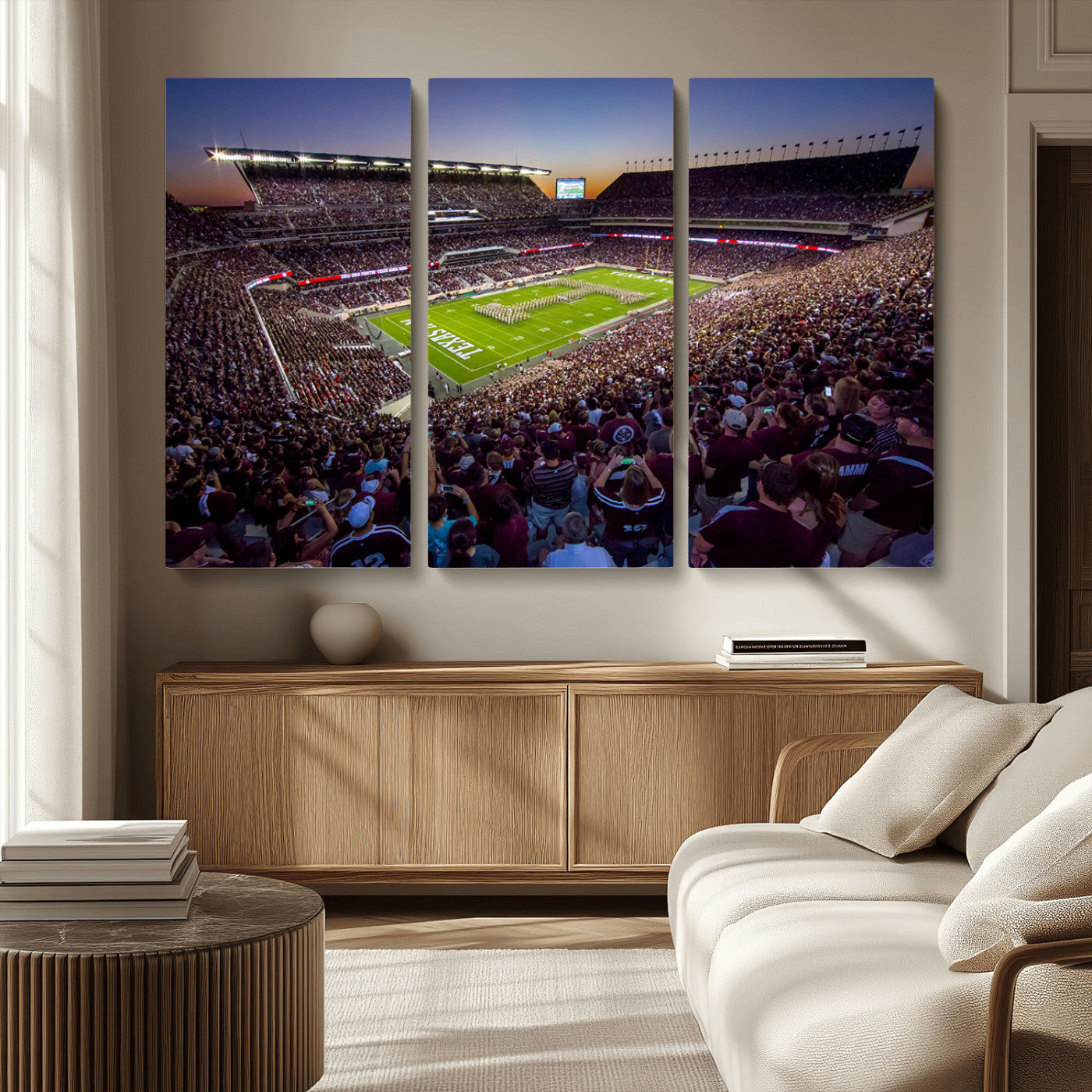 MGV-CV-48X32-3P - Texas A&M University Aggies Football Team Print - College Station Kyle Field Stadium Wall Art Canvas