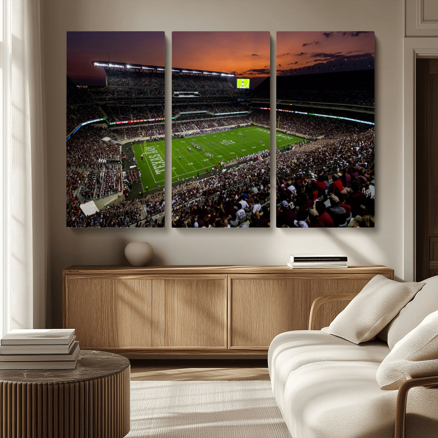 MGV-CV-48X32-3P - Texas A&M Aggies Football Team Print - College Station Kyle Field Stadium Wall Art Canvas Print
