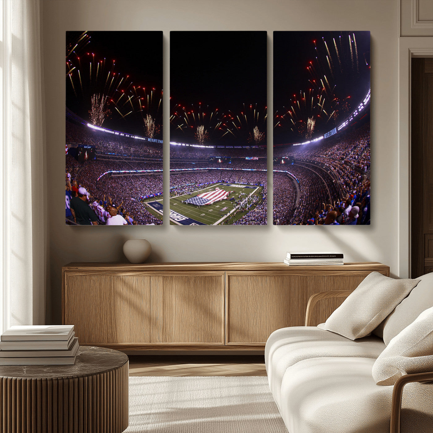 MGV-CV-48X32-3P - New York Giants Football Team Print - East Rutherford MetLife Stadium Wall Art Canvas Print