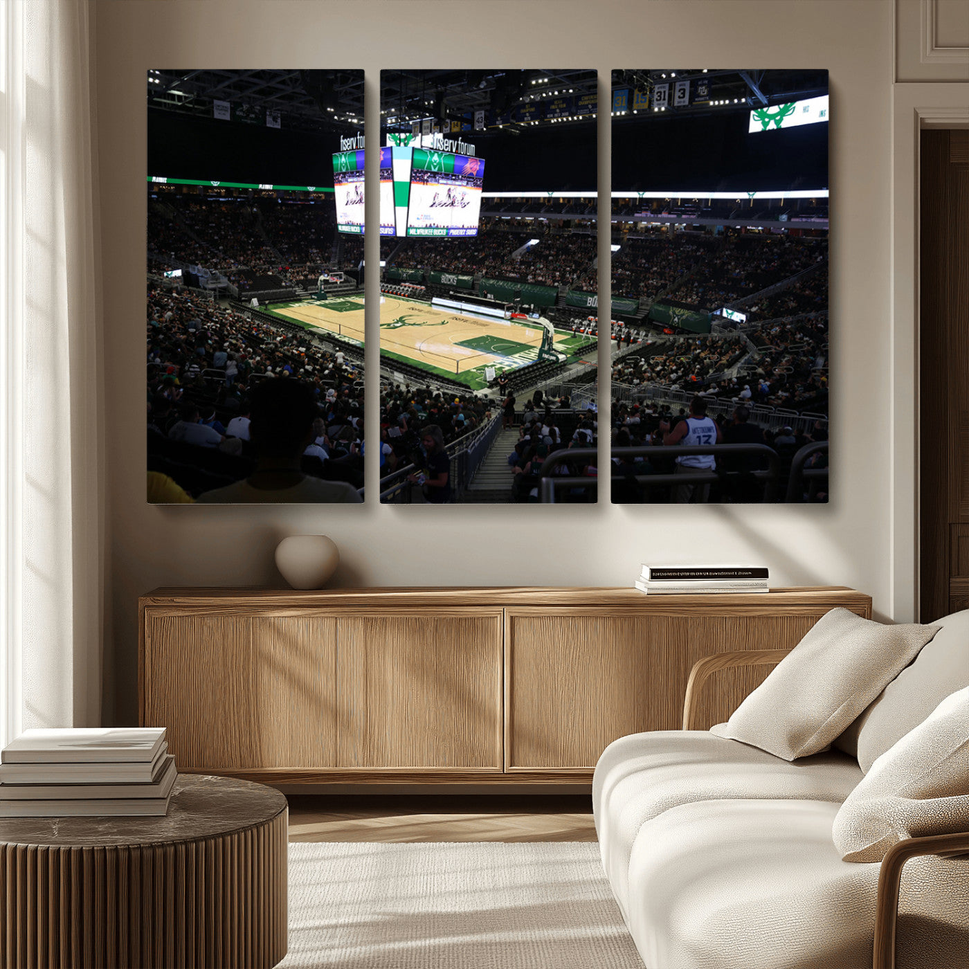 MGV-CV-48X32-3P - Milwaukee Bucks Basketball Print - Fiserv Forum Stadium Wall Art Canvas Print