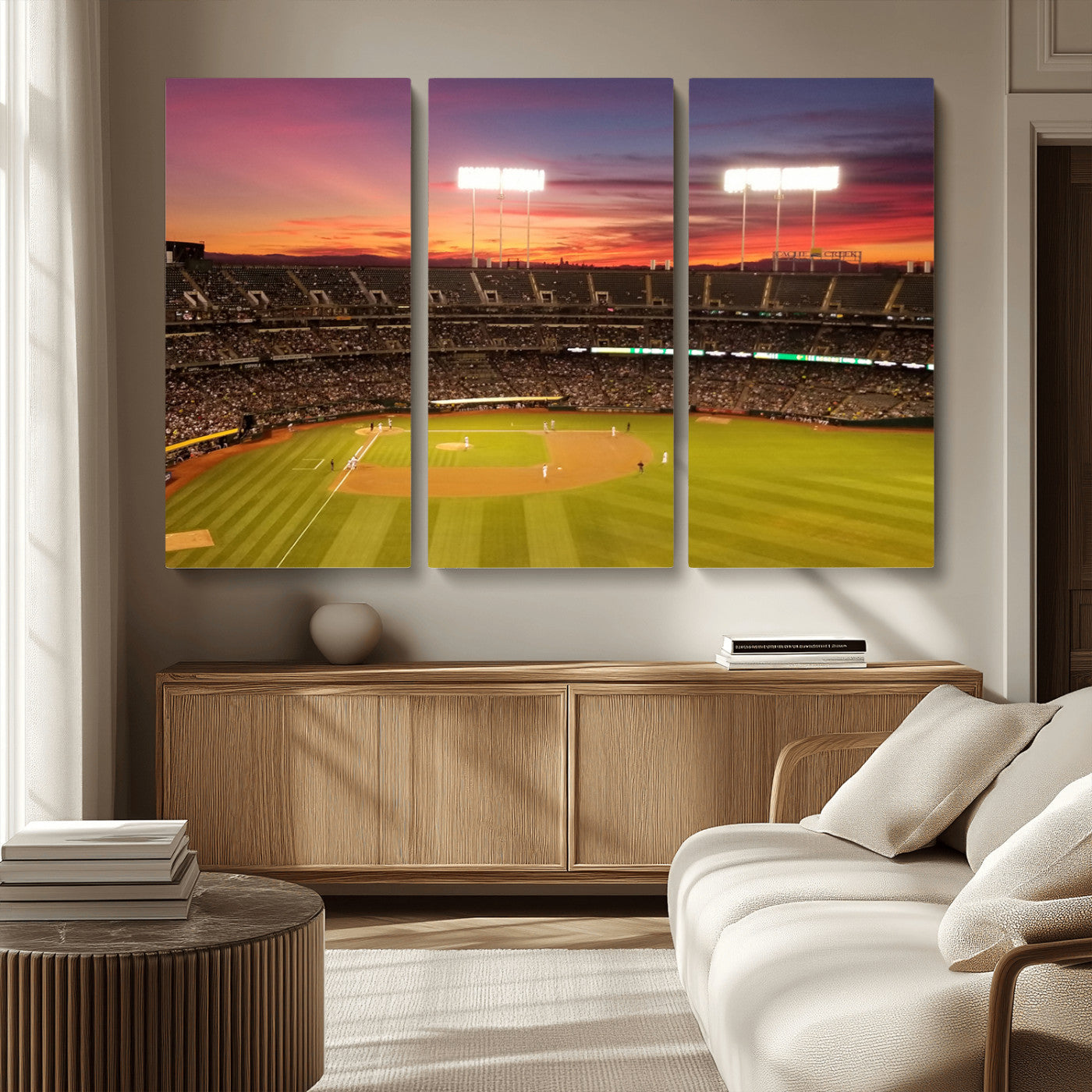 MGV-CV-48X32-3P - Oakland Athletics Baseball Team Print - Oakland Coliseum Stadium Wall Art Canvas Print