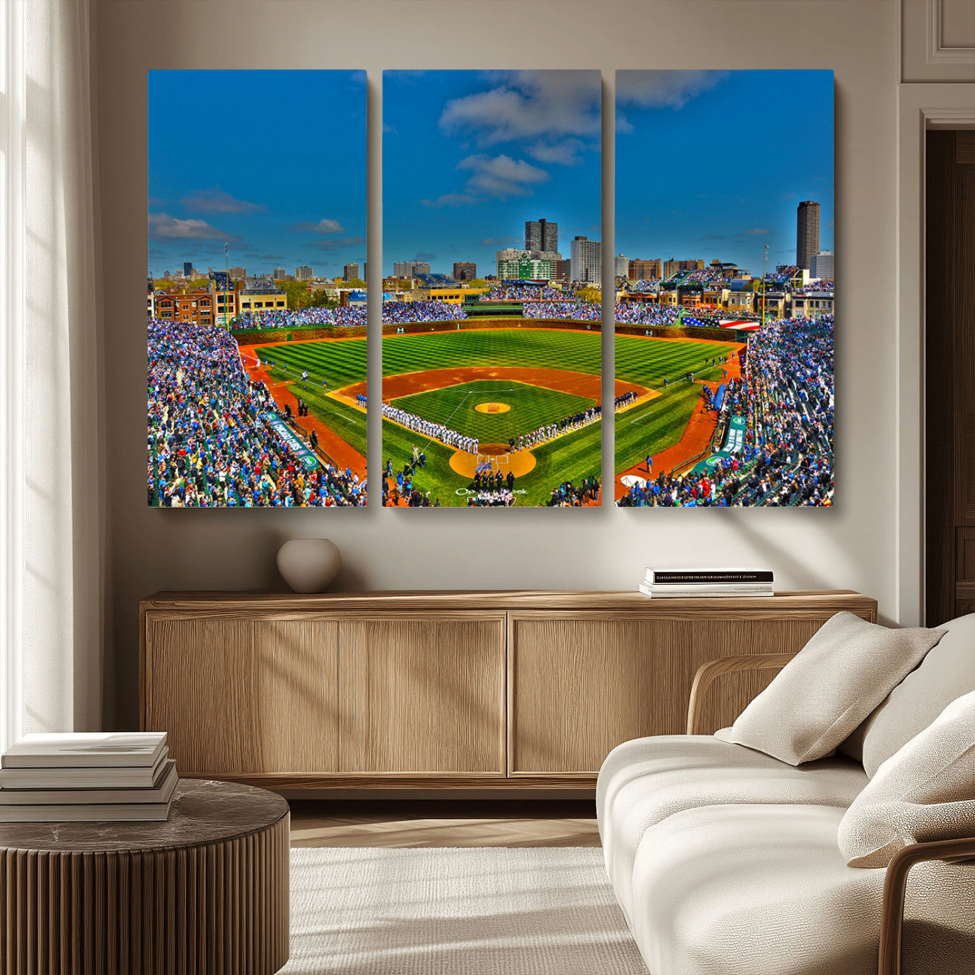 MGV-CV-48X32-3P - Wrigley Field Chicago Cubs Canvas Wall Art - Iconic Baseball Stadium Print for Sports Lovers - Ready