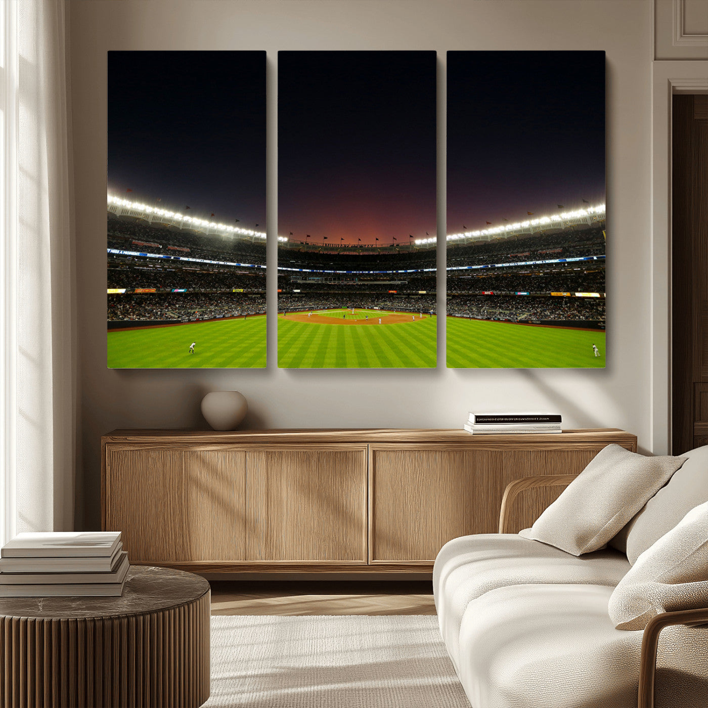 MGV-CV-48X32-3P - Yankee Stadium Night Game Triple Canvas, Yankee Stadium Canvas Wall Art - New York Yankees MLB Match