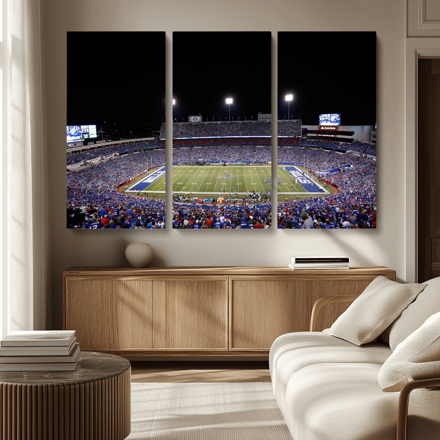 MGV-CV-48X32-3P - Buffalo Bills Wall Art - Buffalo Bills Stadium Canvas Print, Perfect Sports Decor for Living Rooms,