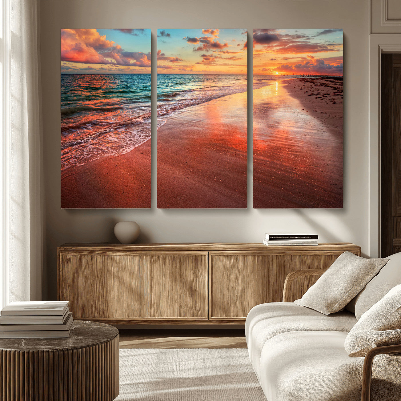 MGV-CV-48X32-3P - Sunset Beach Wall Art | Ocean Canvas Print | Coastal Wall Art | Tranquil Sunset Canvas Print