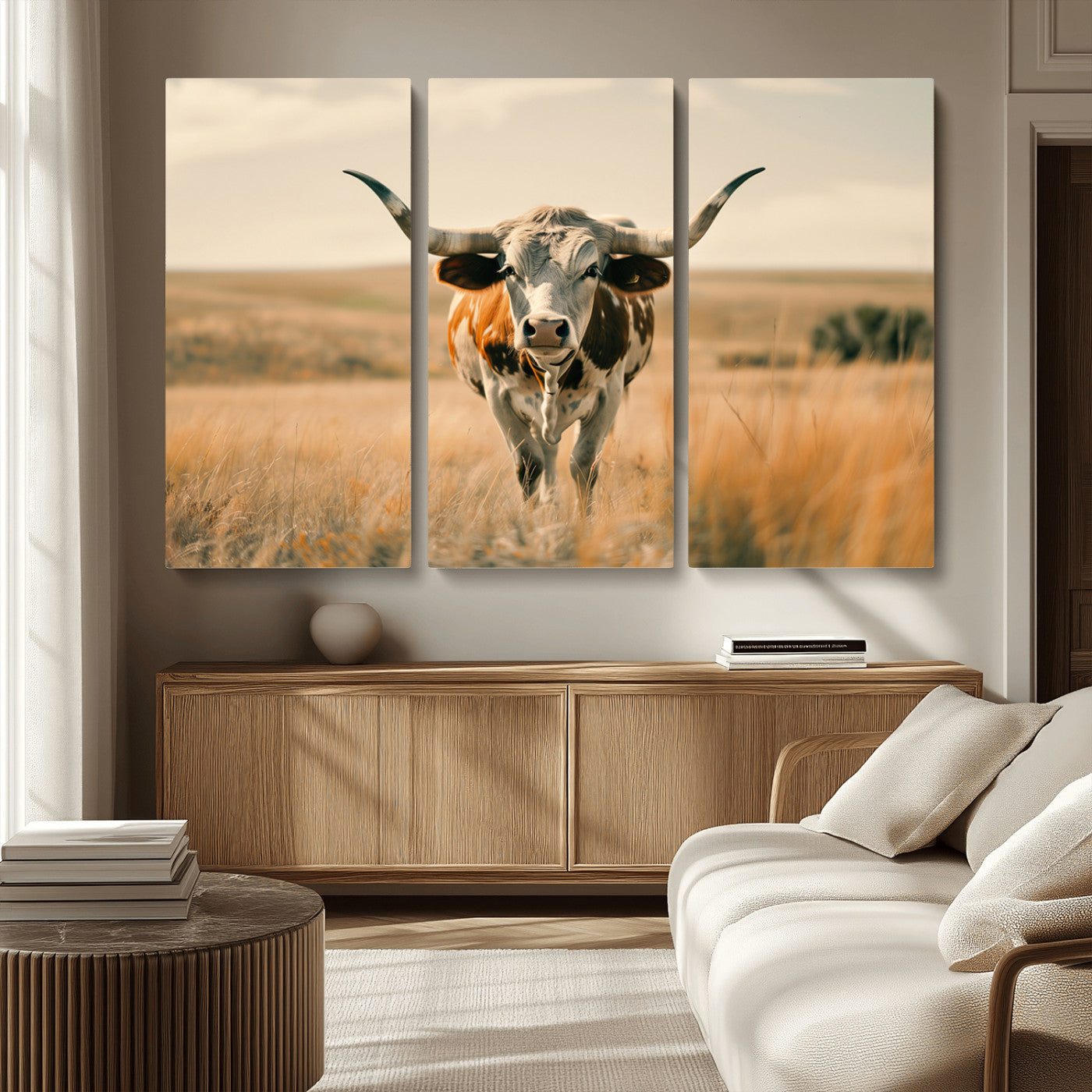 MGV-CV-48X32-3P - Texas Cow Wall Art Canvas Print for Farm House Wall Decor, Farmhouse Wall Art Print