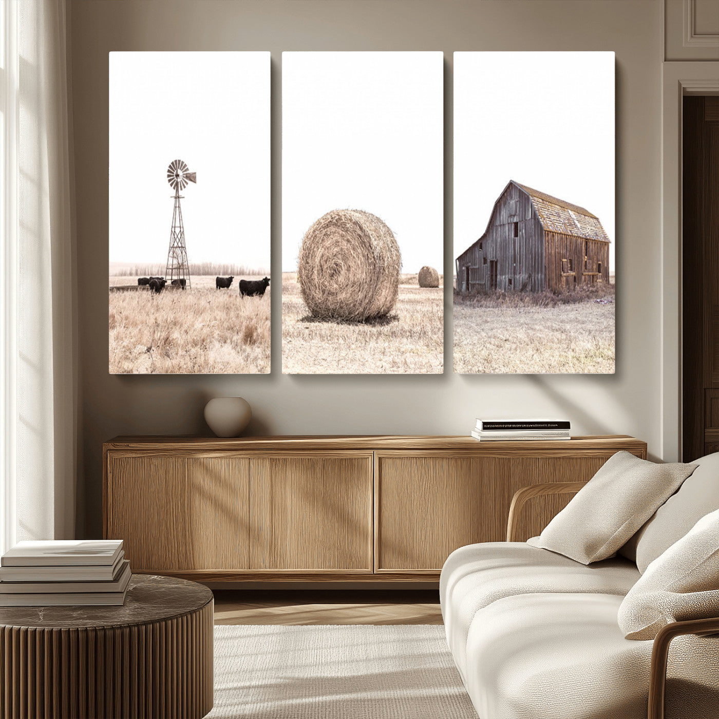 MGV-CV-48X32-3P - Farm Prints Set, Set of 6 Farmhouse Wall Art, Country House Decor, Barn Print, Wheat Print,
